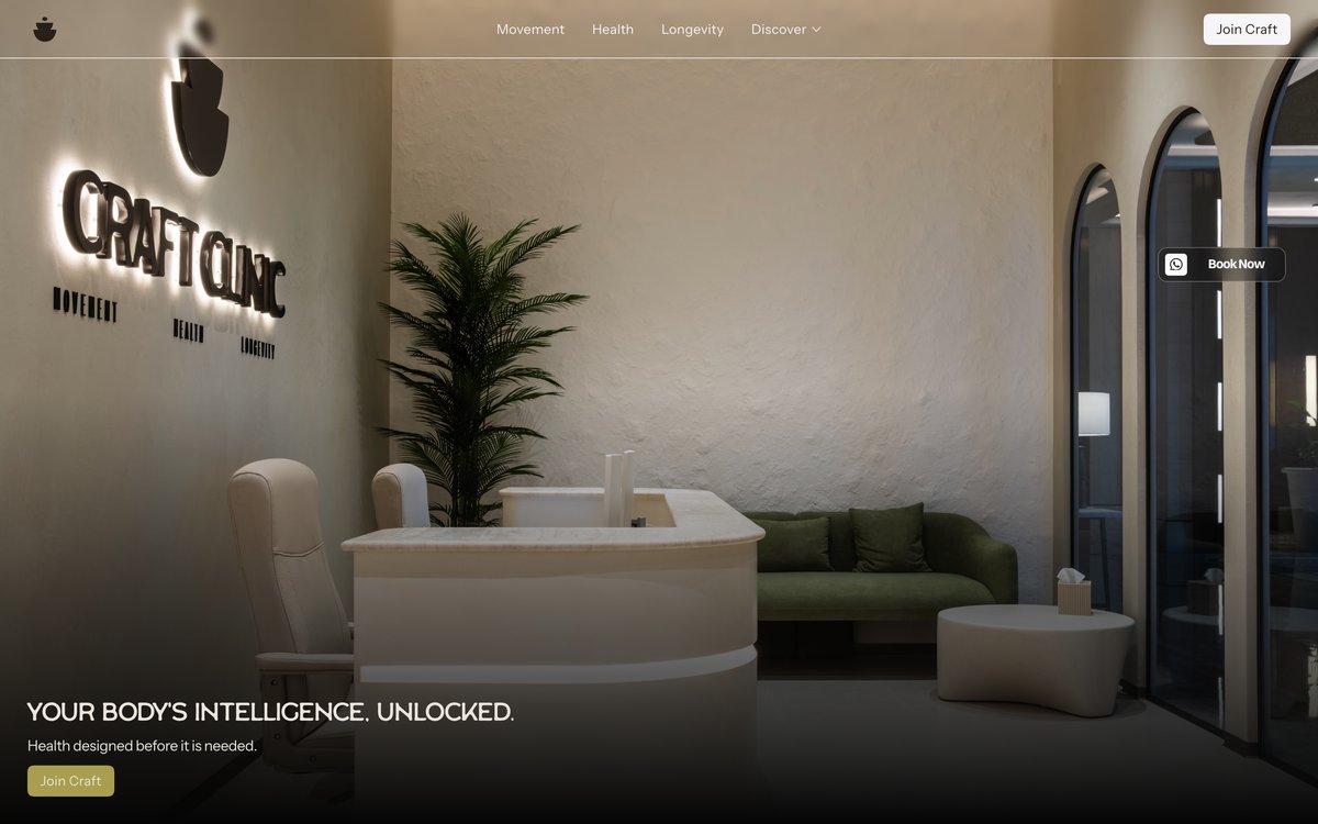 Site da Craft Clinic, clínica de longevidade no Dubai